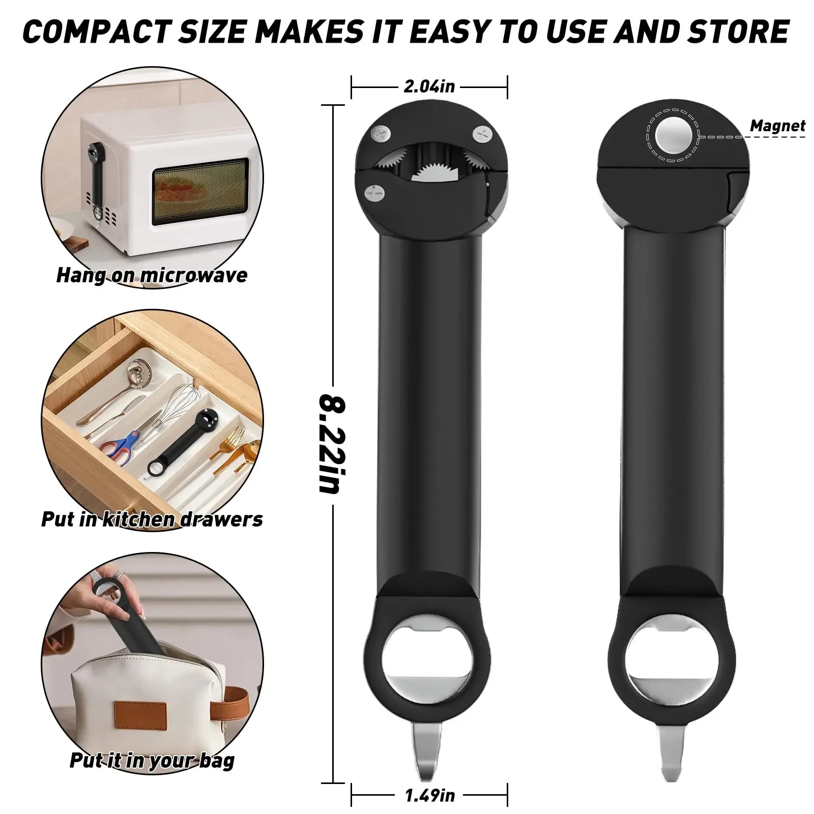 Adjustable Stainless Steel Bottle Opener - Multifunctional Jar Lid & Wine Beer Can Opener for Seniors Weak Hands Kitchen Tool