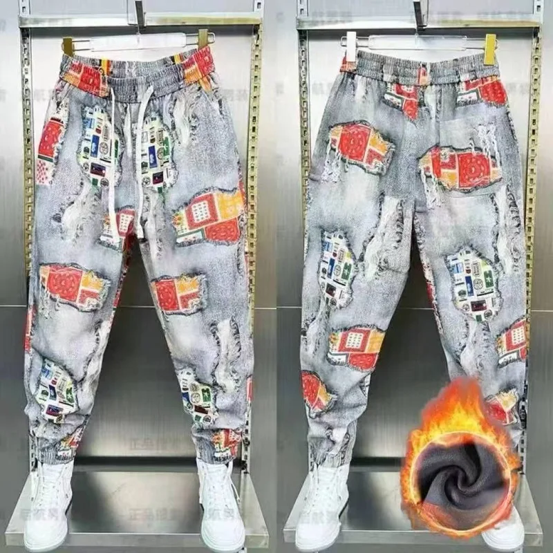 Men's Women's Autumn Winter Thickened Retro Niche Aged Trendy Casual Pants Tight-fitting Trendy Brand Extra-large Size Pants