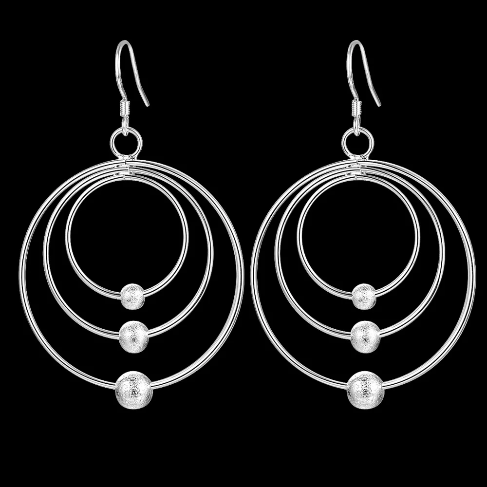 New pure 100% 925 Sterling Silver Earrings for Women Jewelry Three circle beads  Christmas Gifts wedding party