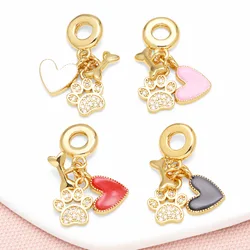 OCESRIO Trendy Multicolor Enamel Heart Paw Pendant for Necklaces Copper Gold Plated Bone Jewelry Making Component pdtb679