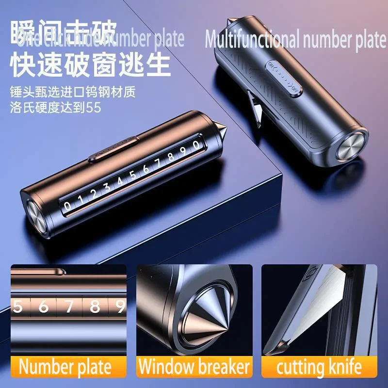 

Car number plate Hide temporary parking number plates Car mounted ornaments Multi functional window breaking safety hammer