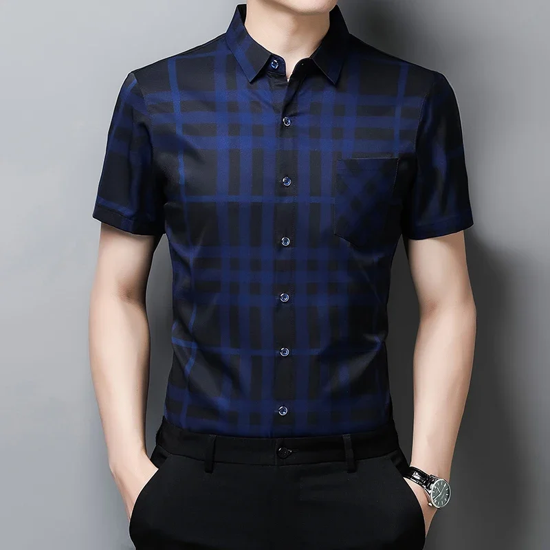 Men\'s business casual short sleeved shirt Men\'s plaid shirt