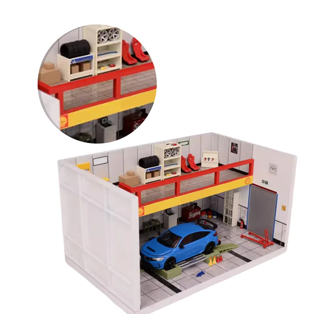 New 1:64 Miniature Workshop Scene Set Simulation Car Model Garage Maintenance repair shop for Car models Decoration Collect