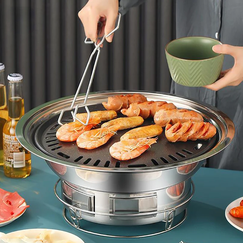 

Korean Stainless Steel Fire Pits Household Charcoal Barbecue Stove Round Commercial Grill Stand Outdoor Camping Furnace Portable