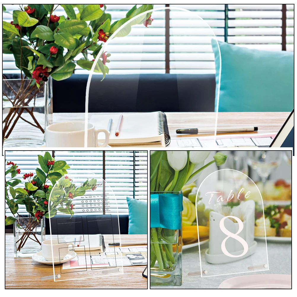 Table Number Plate Memory Sign for Wedding Dining Signstand Transparent Card Holder Holders Banquet