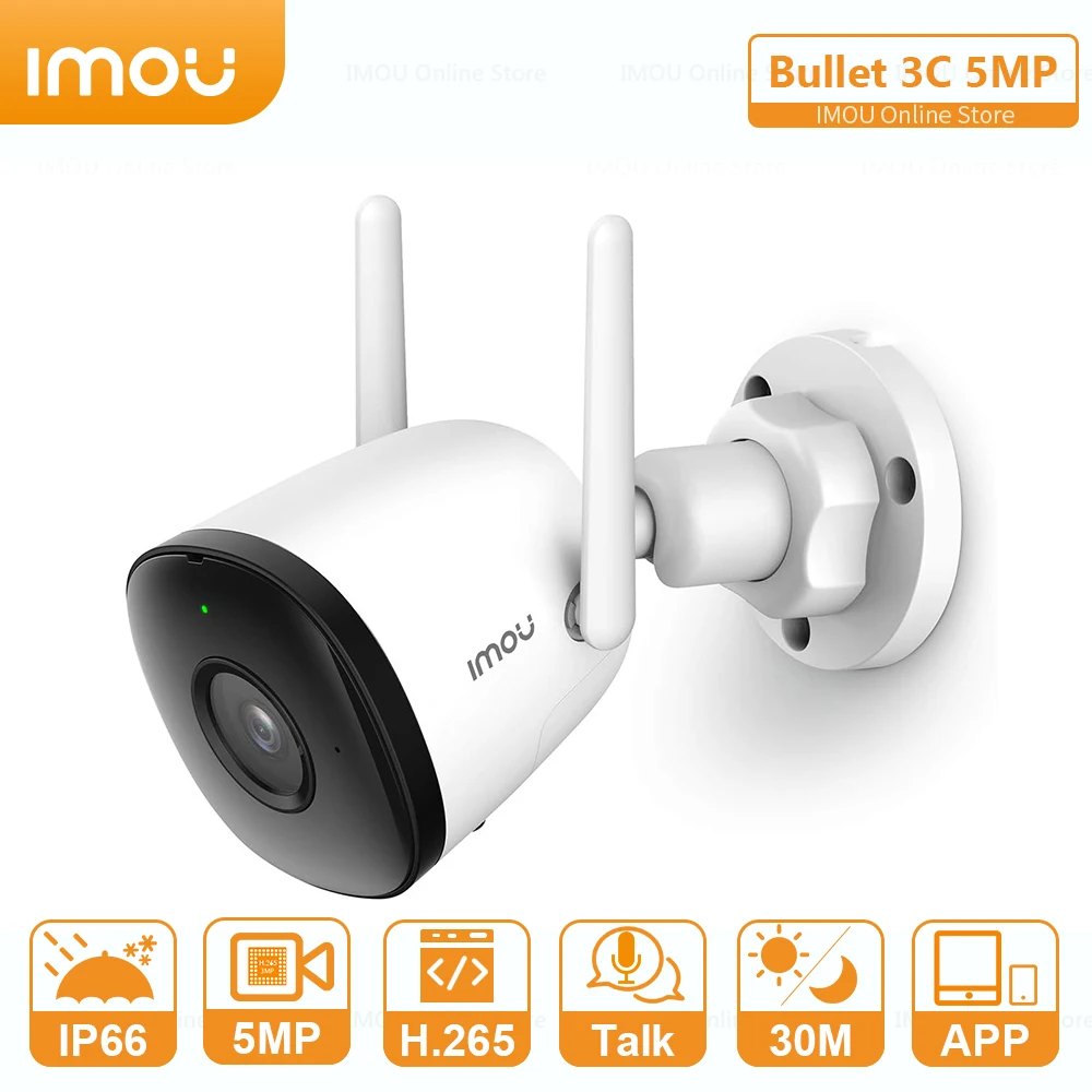 

IMOU Outdoor Wifi Survalance Camera Bullet 3C 5MP Resolution Two-way Talk Built-in Alarm Human Detection and ONVIF Protocol