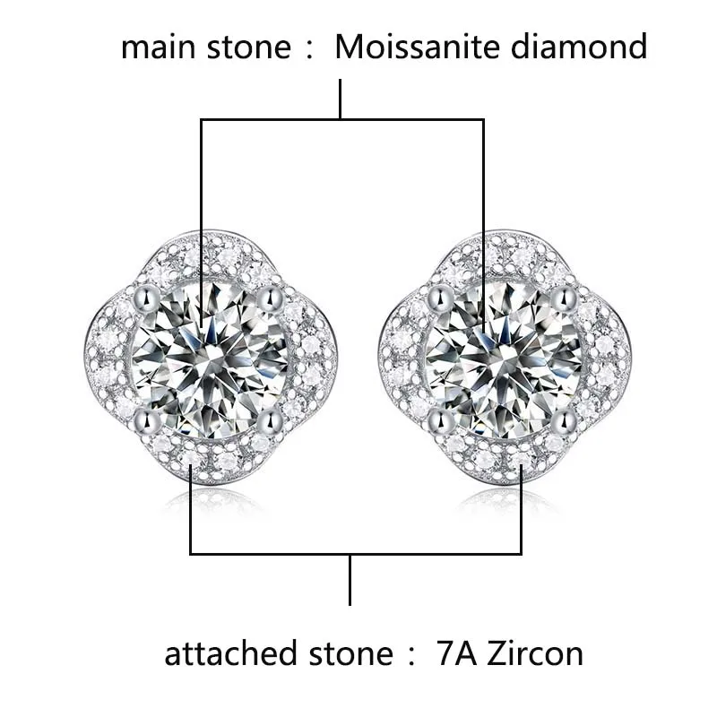 Prawdziwe 1 Carat D kolor Moissanite diamentowe kolczyki 100% 925 srebrny kolczyk kształt płatka biżuterii dla kobiet mężczyzn prezent