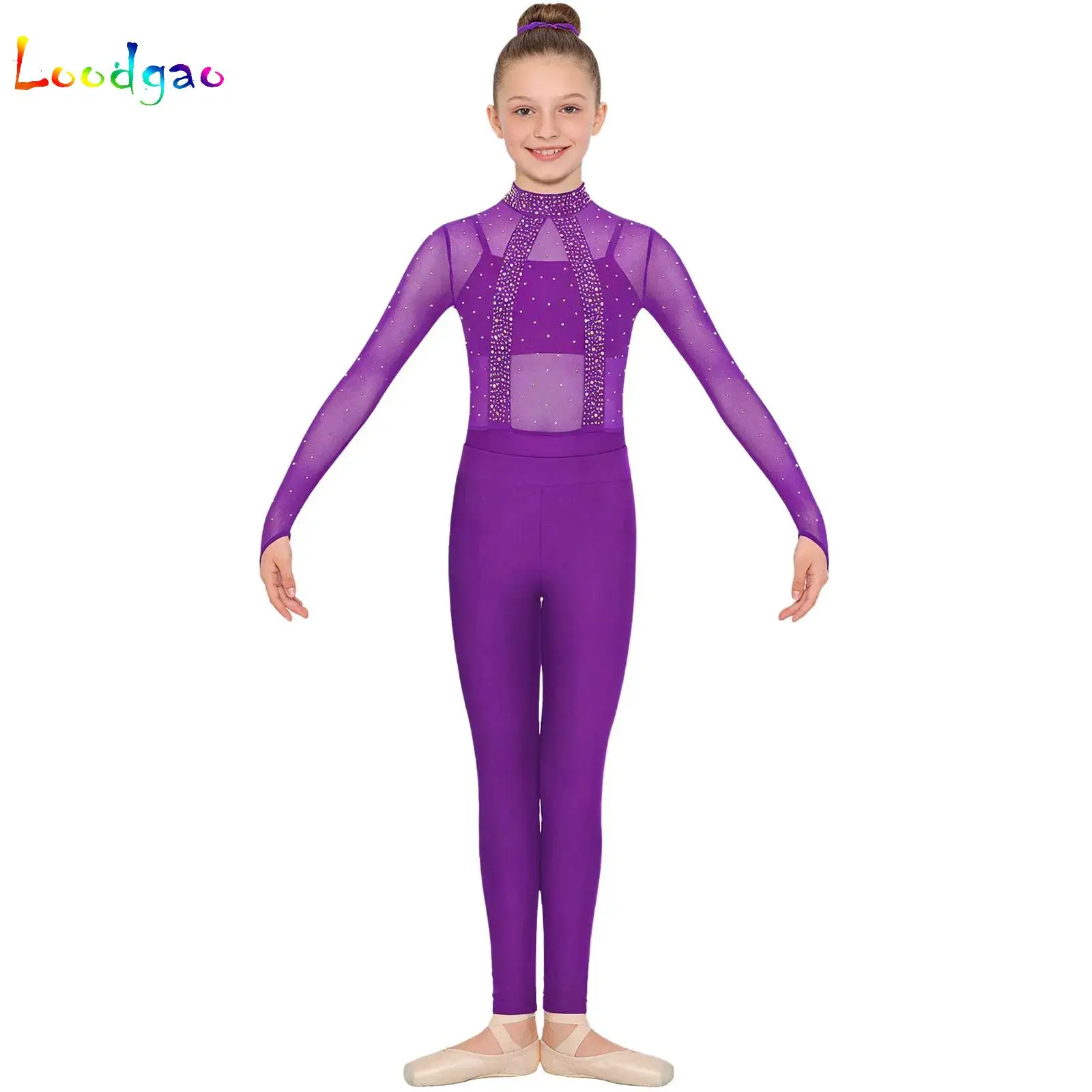 Kids Girls Gymnastics Leotard with Leggings Set Ballet Dance Bodysuit Unitard Training Activewear Gym Yoga Workout Costume