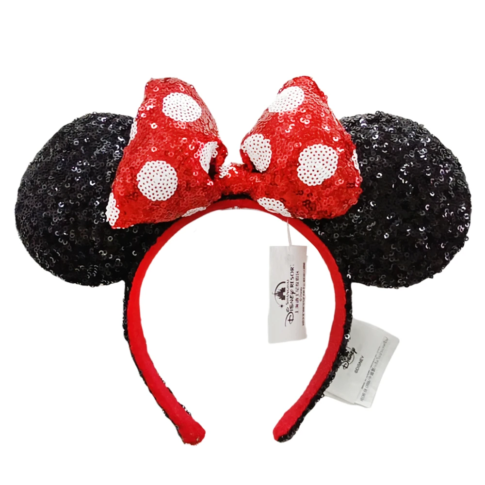 Diadema con orejas de ratón y lazo de lunares de Disney para niñas y adultos, diadema de lentejuelas, Festival, Fiesta, viaje, accesorios para el