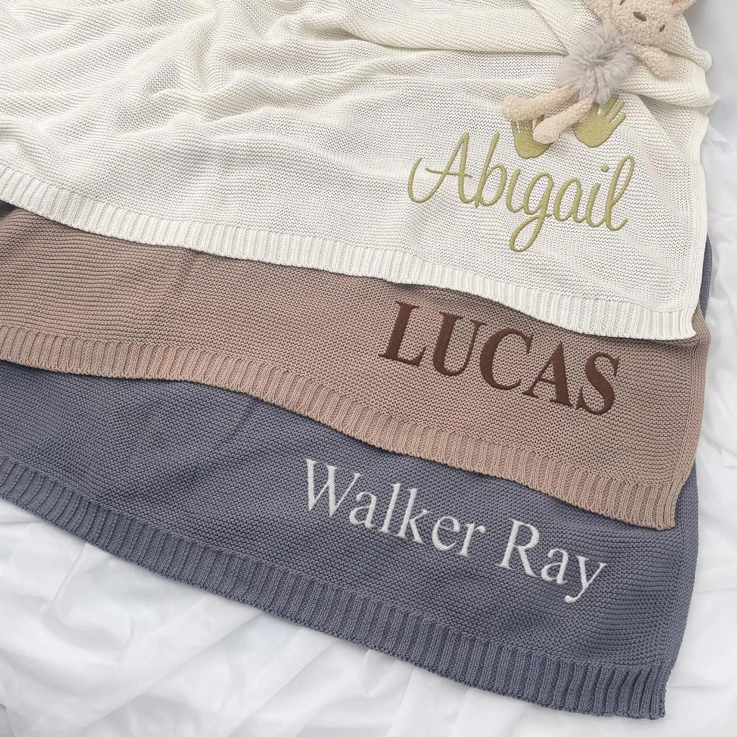 Embroidered Baby Blanket, Baby Blanket with Embroidered Name, Custom Knit Baby Blankets with Embroidery Gift