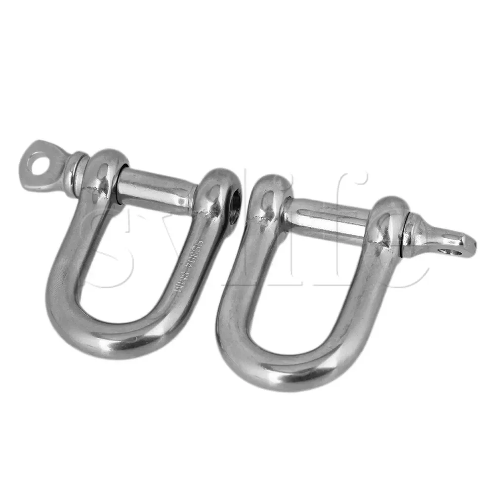 2PCS Heavy Duty D-Shackles M8 Thread Silver Wire Rope Clamp Fastener