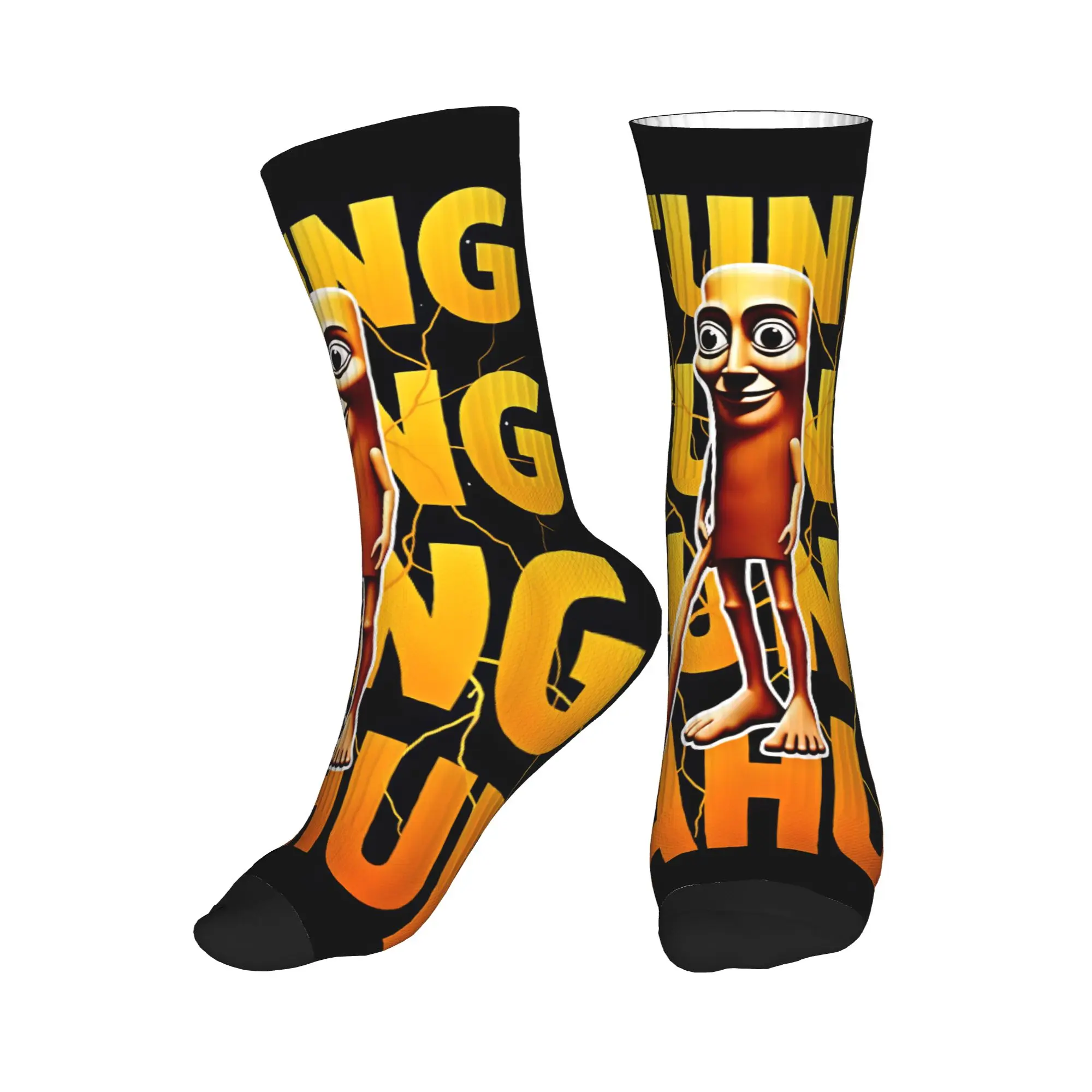 Tung Tung Sahur Bold Text Lightning Stockings Men Socks Medium Soft Fashion Socks Autumn Running Sports Anti-Slip Graphic Socks