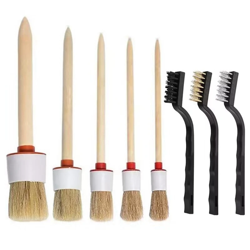 

8-Piece Cleaning Brush Car Tool Detail Brush Set PP Wire Brush Car Detail Brush Wire Brush Set Durable Easy Install