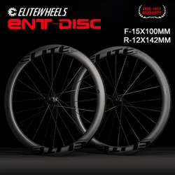 Elitewheels conjunto de roda de carbono com freio a disco ent, 15x100mm, 12x142mm, cubo de bicicleta de estrada, roda de carbono, 1423 raios com trava central, ciclismo de estrada