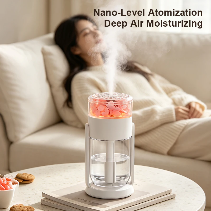 Preserved Flower Humidifier, Rotatable Stand, USB Type‑C, RGB Ambient Light, 2Spray Modes, Quiet Humidifier, Gift for Car&Home