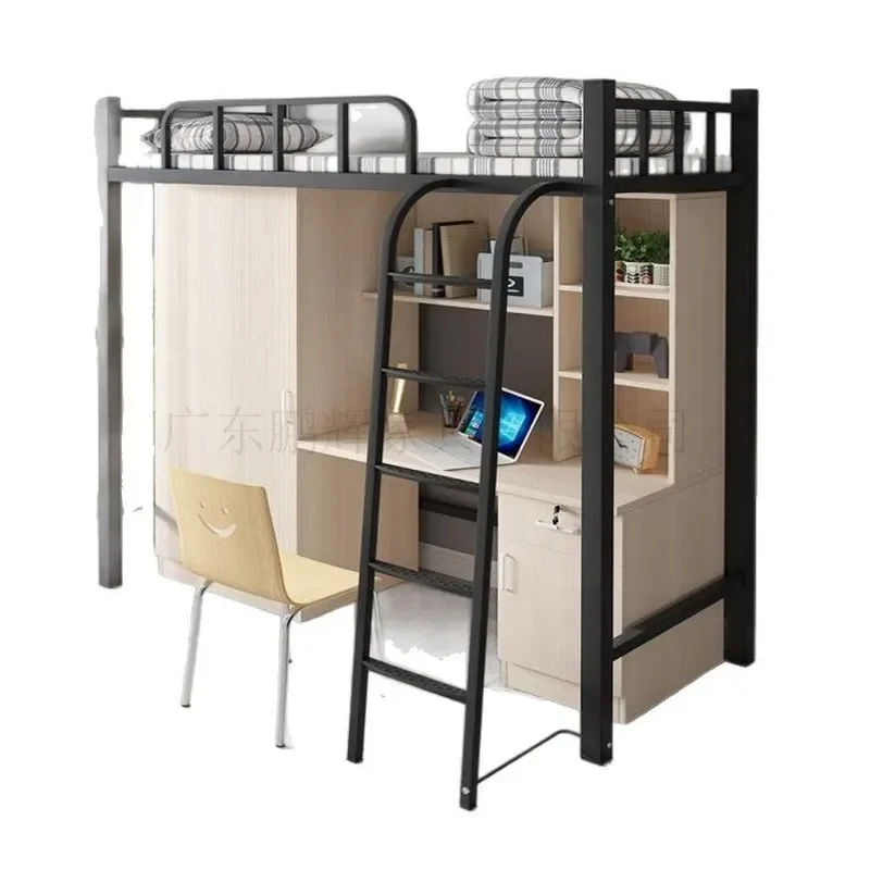 Steel Bunk Bed with Desk and Wardrobe Space Saving Loft Frame for Dorm Apartment Construction Site Student Housing