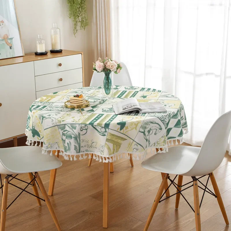 Circular Waterproof Tassel Tablecloth Holiday Decoration Table Cloth  Multifunctional Coffee Table Cloth