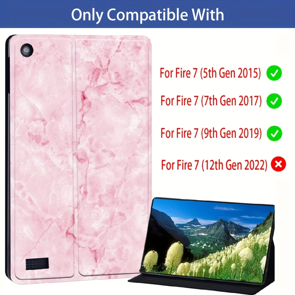 Nome personalizzato compatibile con Fire 7 9a/7a/5a generazione (2019/2017/2015) Custodia per tablet in pelle PU con supporto pieghevole da 7 pollici