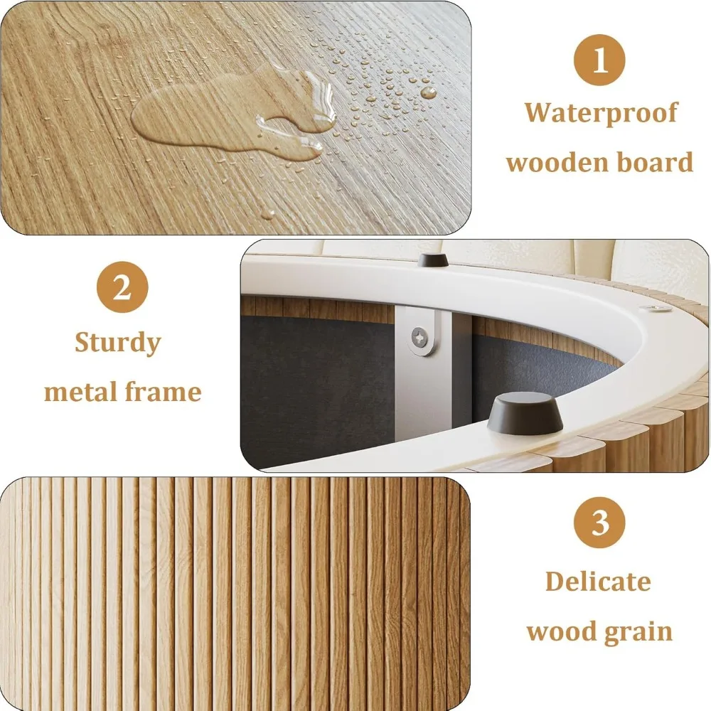 Mesa de centro redonda con almacenamiento, mesas de centro de 35" para sala de estar, mesa central circular con acento de madera para apartamento, roble