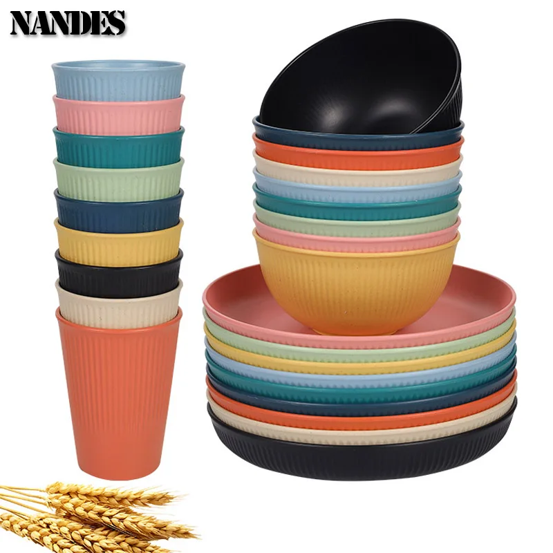 36-Piece Wheat Straw Tableware Set – Eco-Friendly Plates, Bowls, and Cutlery for Home & Camping 3