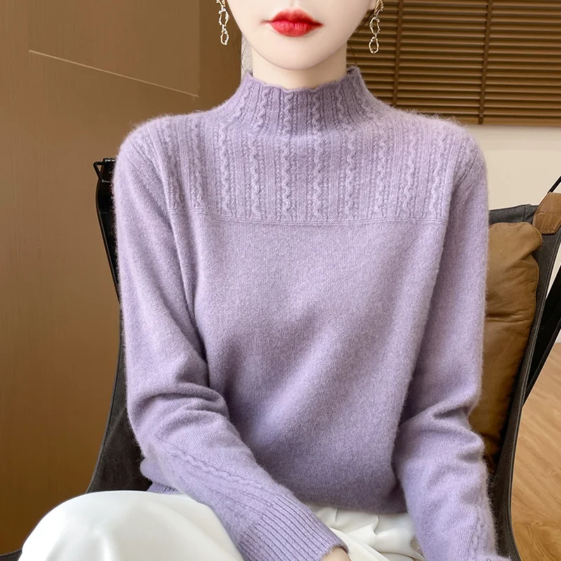 Women Winter Sweaters 100% Pure Wool Pullovers High Collar Long Sleeve Standard Cashmere Knitwears 2024 Autumn/Winter Female Top