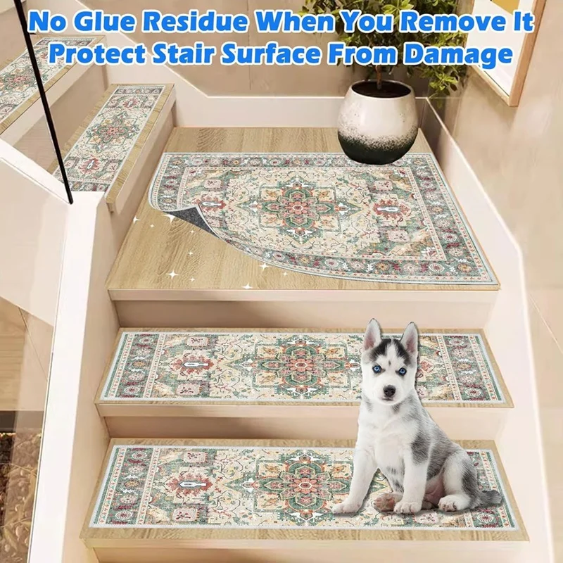 Edging Stair Treads Non-Slip Carpet Mat, 32In X 20In Indoor Stair Runners For Wooden Steps, Rubber Backing Stair Rugs