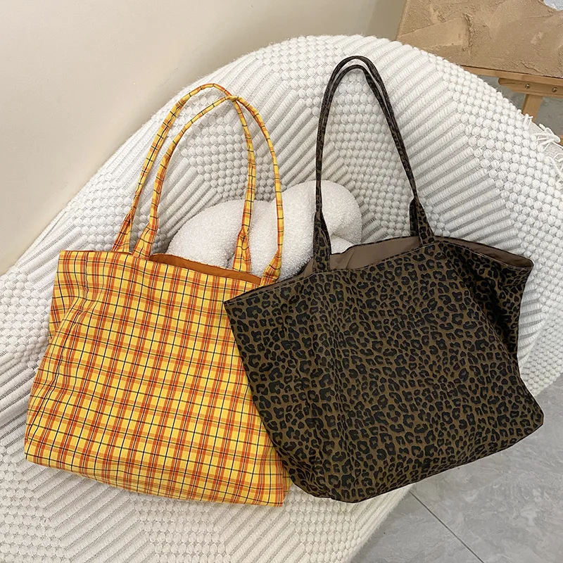 Vintage Double-sided Women\'s Leopard Tote Shopping Bag Large Capacity Ladies Travel Shoulder Bags Commute Fashion Female Handbag