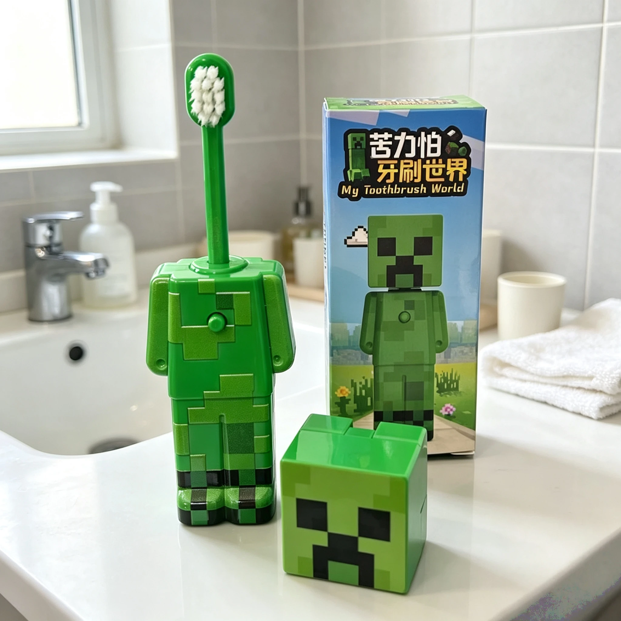 2026 Hot Anime world Scalable Toothbrush Cute MC Figures Transformable Soft Bristled Toothbrush Fine Bristled Gifts