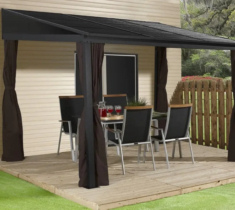 10' x 12' Portland Gazebo Wall-Mounted Outdoor Weather-Resistant Aluminum Frame Sunroom Brown