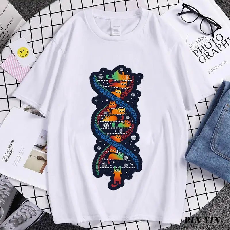 Humor Cute Kittens Are in My DNA T Shirts Summer Short-sleev Print Cotton T-shirt for Men Women  Men Clothing