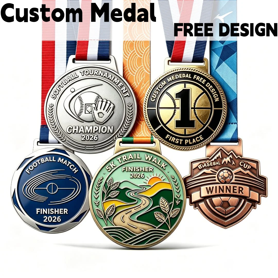 Médailles sportives personnalisées en émail 3D en relief – Football, Baseball, Softball, Basketball, Course 5K – Médaille souvenir en métal personnalisée pour champion