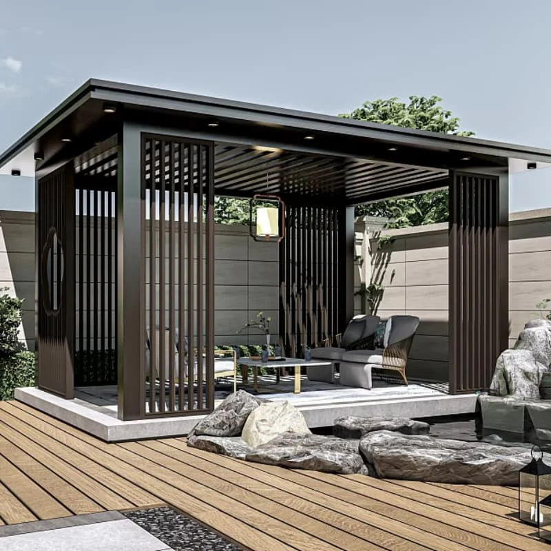 Motorized Aluminum Bioclimatic Pergola, Adjustable Waterproof Louvered Roof, Aluminum Alloy Garden Patio Gazebo, Shade Structure