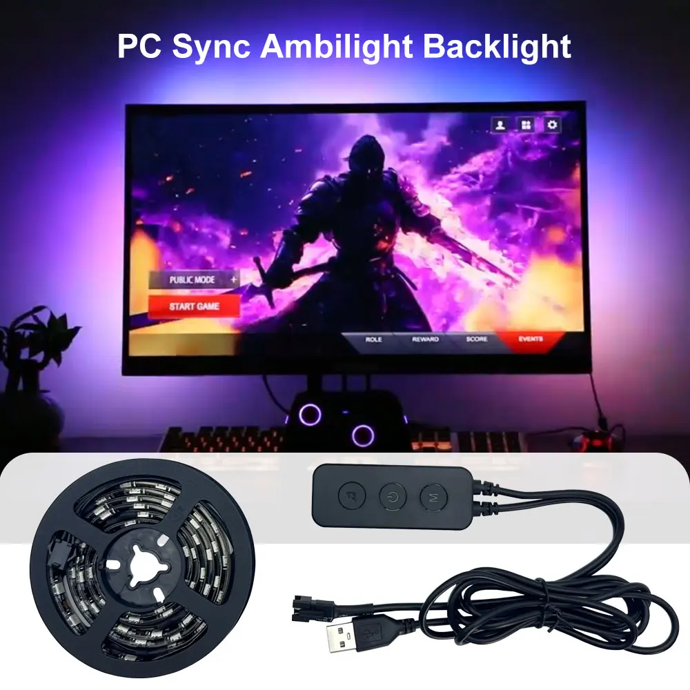 USB 5V Gaming Light Strip PC Backlight RGB Color Monitor Sync Light Strip Computer Smart Ambilight Screen DIY Game Decor