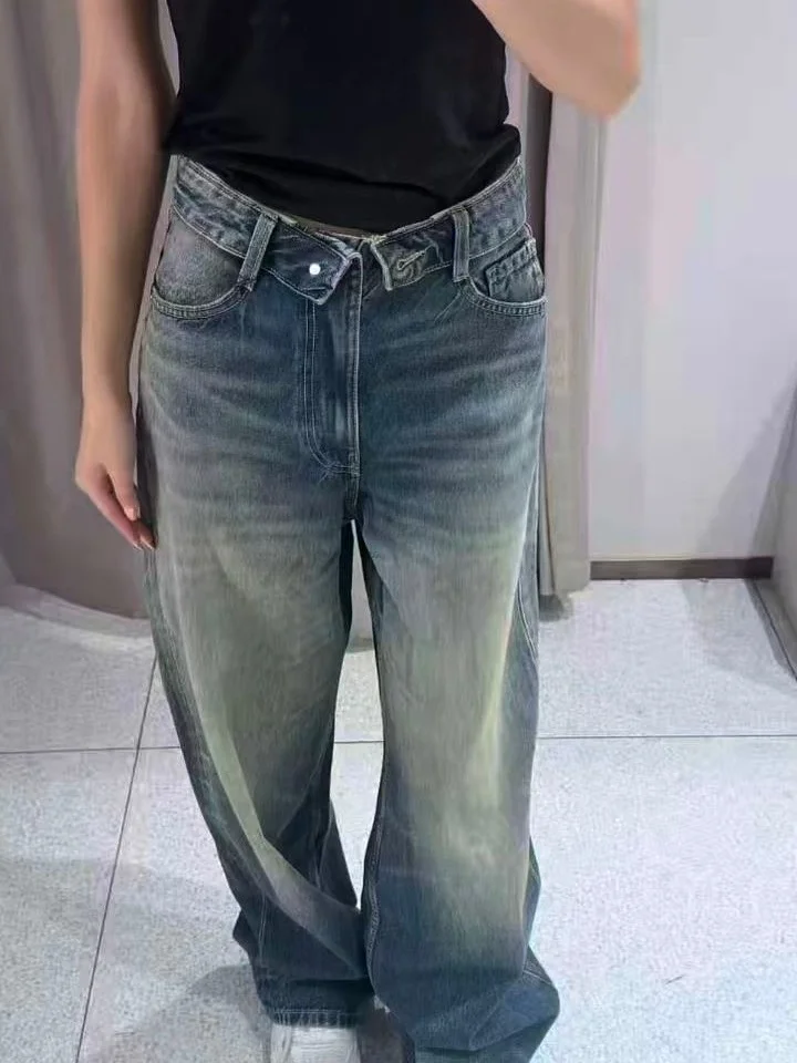 

Retro Loose Mid-Waist Cuffed Denim Jeans 2025 Autumn New Style Boyfriend Style Women's Jeans Cotton Natural Waist Zipper