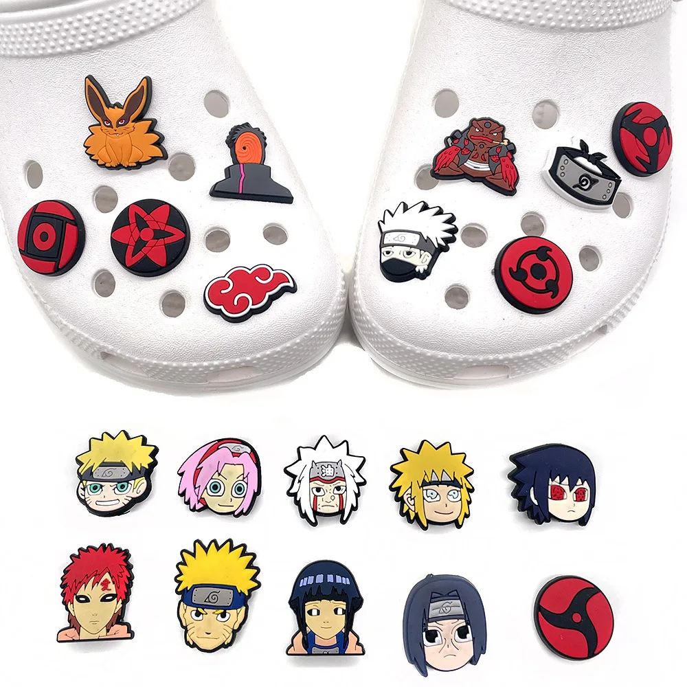 20pcs/1set Naruto Decoration Anime Shoe Charms Cute Sandals Shoes Accessories Kawaii PVC Badges DIY For Children Christmas Gifts