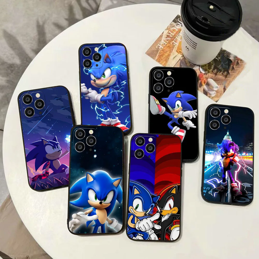 BY-26 Cute Cartoon S-Sonic Soft Case For iPhone X XS 11 12 13 14 Mini Pro Max Plus