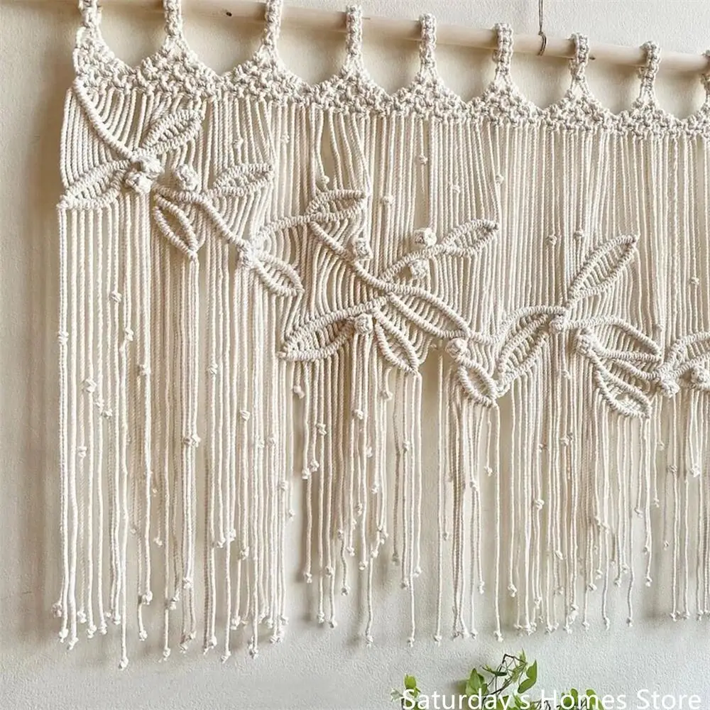 Macrame Leaves Tapestries Window Door Curtain Wall Hanging Bohemian Decoration Handwoven Macrame Tassel  Curtain Decoration