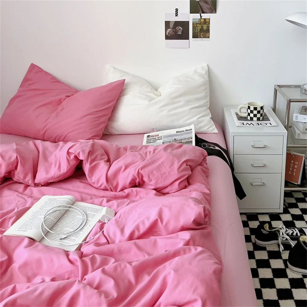 Imagem -06 - Conjunto de Cama Estilo Princesa para Meninas Capa de Edredão Fronha Lençol Macio Roupa de Cama Completa Rosa Preto Monocromático Ins Solteiro