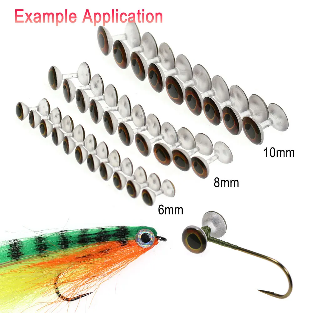 ICERIO 30PCS Fishing Fly Tying Weightless Dumbbell Eyes Material 6mm 8mm 10mm 3D Realistic Resin Eyes Fly Tying Materials DIY