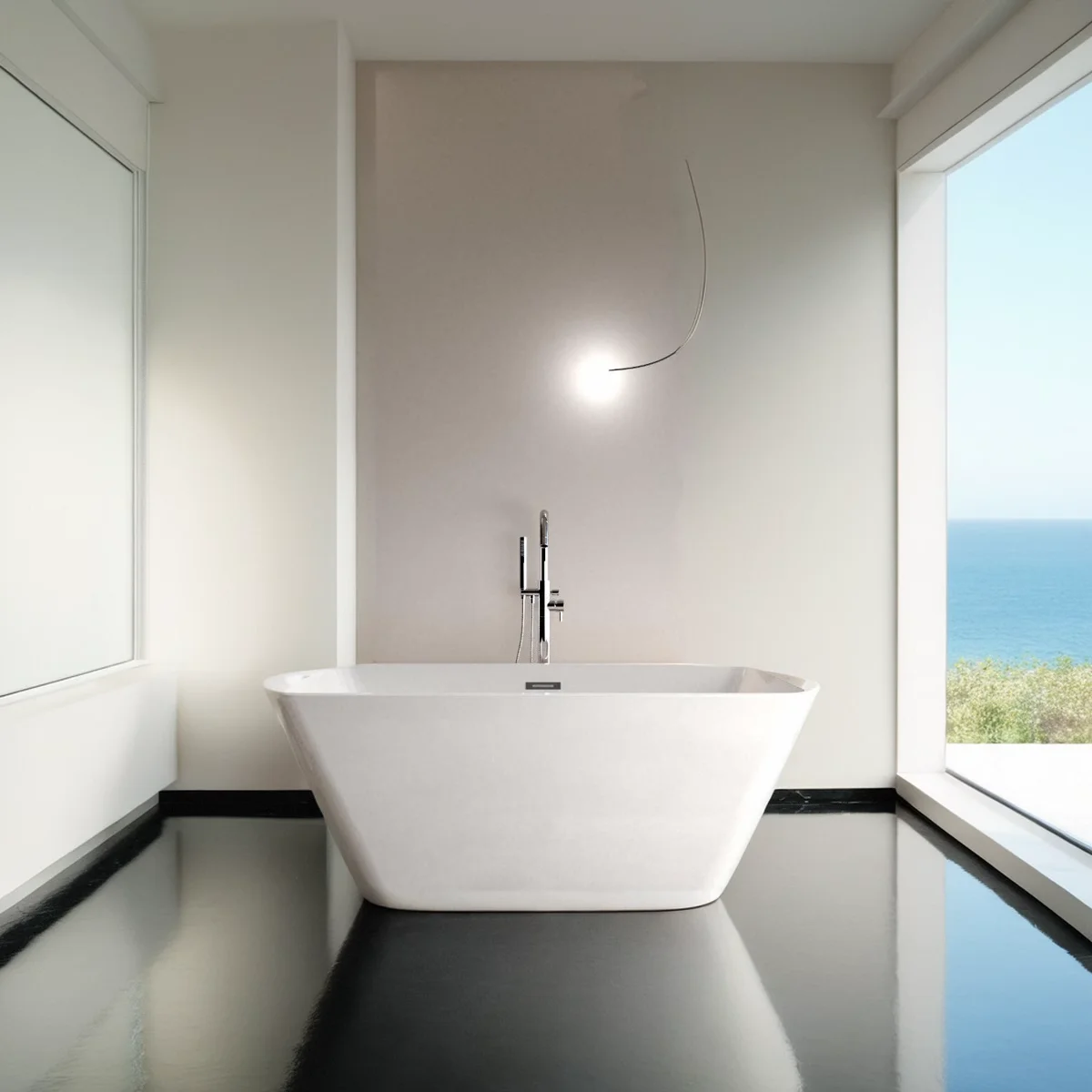 Acrylic Freestanding Bathtub Contemporary Soaking White Tub with Brushed Nickel Overflow and Drain