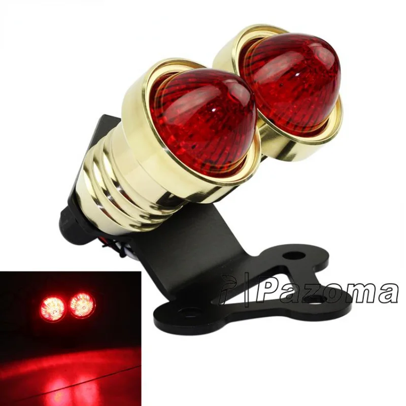 Motorcycle Tail Light LED Twin Dual Taillight License Plate Light Brake Stop Light