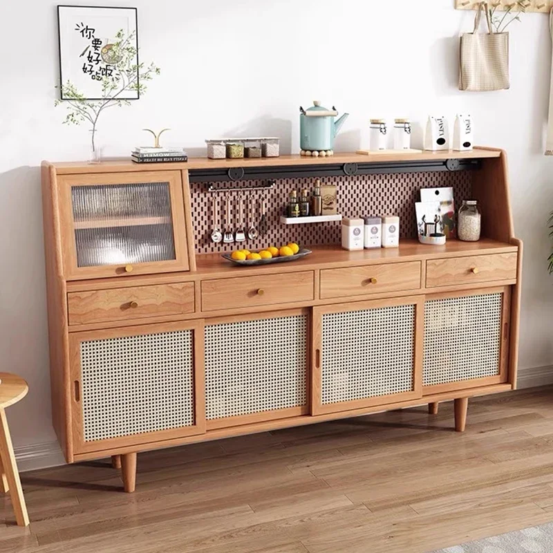 ZJapanese Solid Wood Sideboards PE Rattan Living Room Chest Of Drawers Kitchen Cabinets Storage Shelf Furniture Comedor FYSBZ