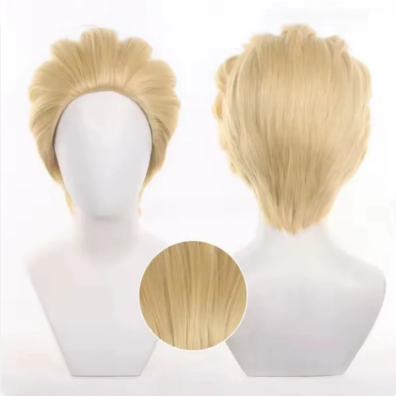 

Аниме-парик JUKA Hakari Kinji, короткий, 30 см, золотистый, с зачесанными назад волосами, для косплея, термостойкий, из синтетического волокна, для Хэллоуина и вечеринок + шапочка для парика