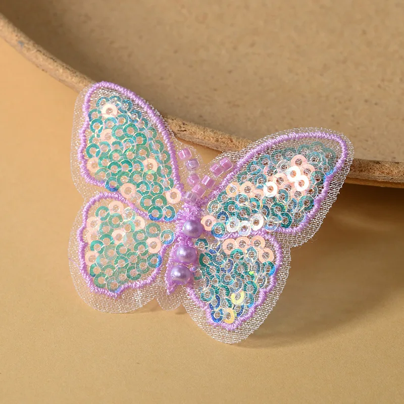 

20Pcs Bead Tube Sequin Butterfly Appliques For Baby Sock Hat Sewing DIY Headwear Accessories Beading Embroidery Patches