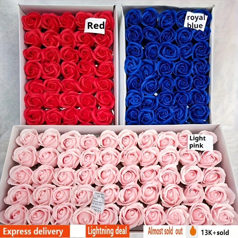 50 Stück Künstliche Rosen mit Plastikseife-Duft, Diese Unvergänglichen Rosen Können für Blumensträuße Verwendet Werden, Große Blütenköpfe