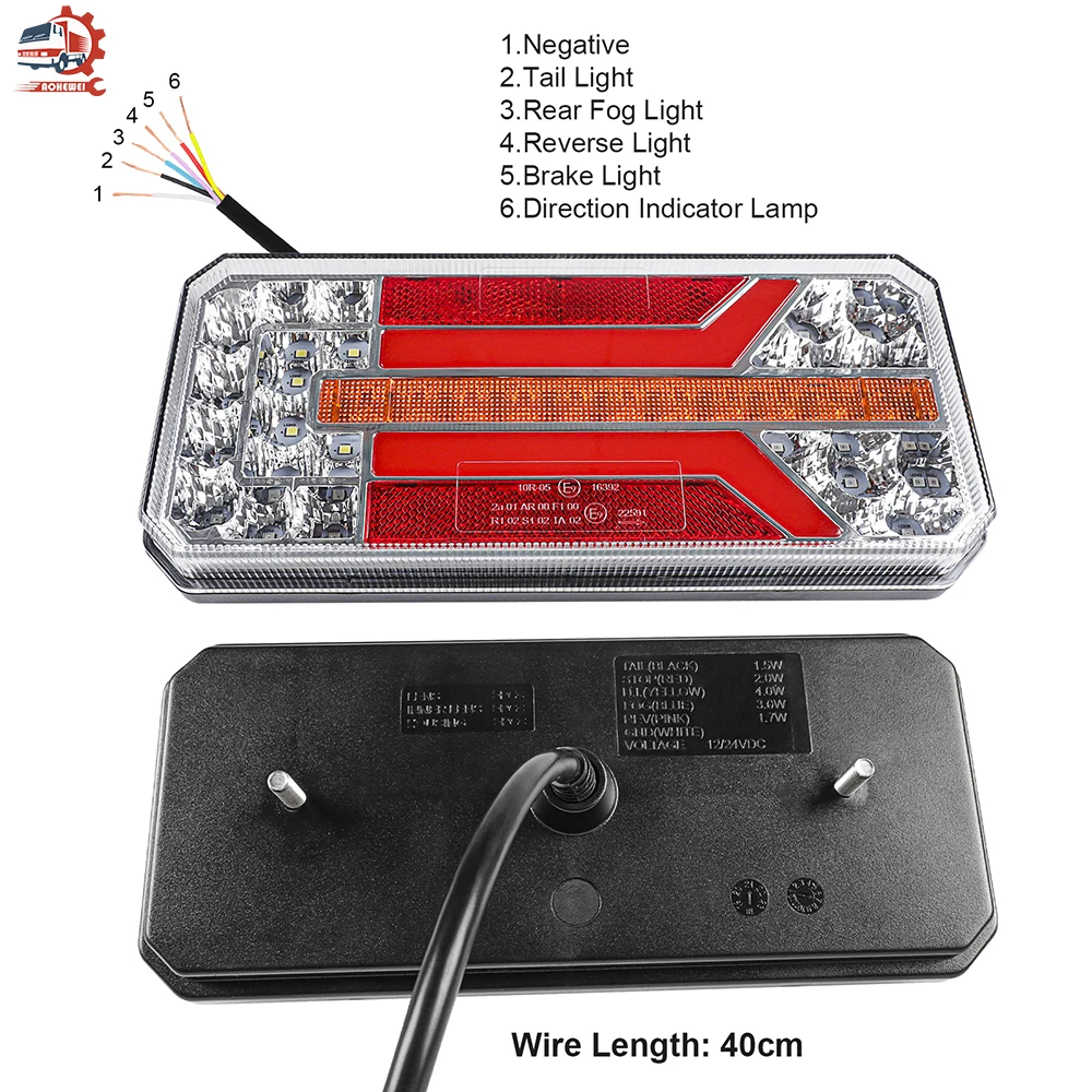 AOHEWEI 2Pcs Led Trailer Taillights Turn Signal Light Waterproof For Trucks Bus Caravans Brake Reverse Light