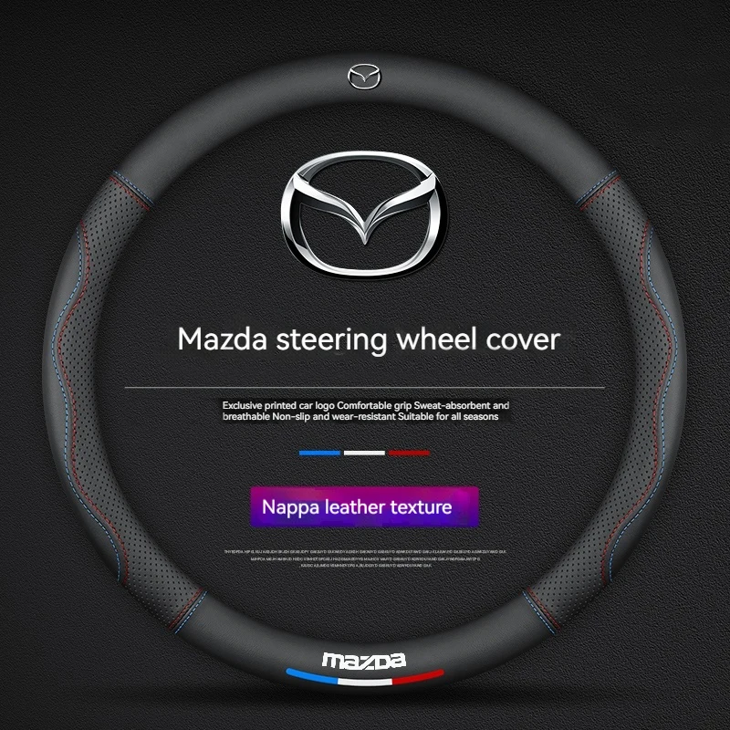 For Mazda 3 5 6 SKYACTIV Axela Atenza CX30 CX5 CX8 CX9 MX5 RX8 RX7 BT50 Carbon fiber Leathe Car Steering Wheel Cover Accessories