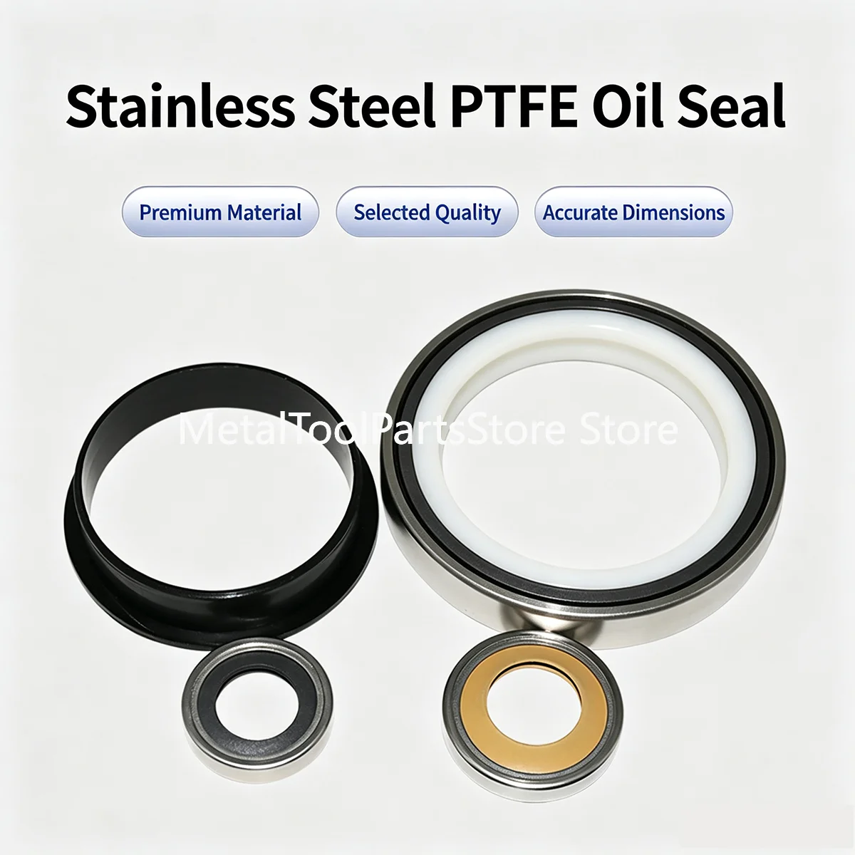 Stainless Steel PTFE Double Lip Oil Seal, 304 Steel Housing Rotary Shaft Seal for Air Compressor & Reducer