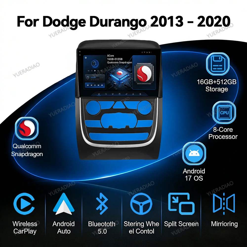 Android 17 Car Radio For Dodge Durango 3 WD 2013 - 2020 Qualcomm Multimedia Stereo Video Player QLED 2DIN GPS NAVI 4G WIFI BT