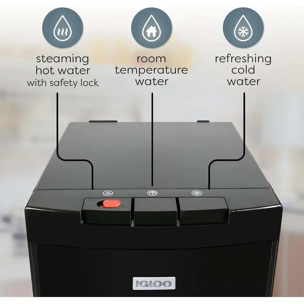 Black Bottom-Loading Water Cooler with Temperature Control for 3-5 Gallon Bottles, Child Safety Lock, Ideal for Home and Office view 5